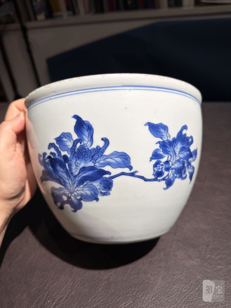 明崇祯 青花“佛手荷花”诗文卷缸 - 图11